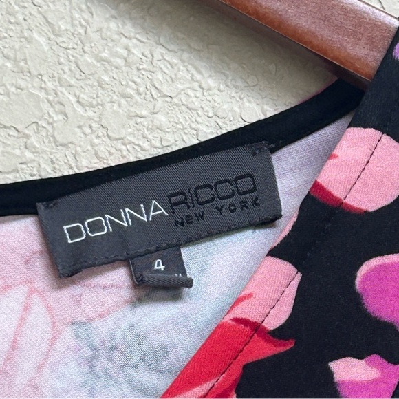 Donna Ricco New York Floral Sleeveless Fit & Flare Dress 4 Black Pink Lace Hem - Picture 6 of 6